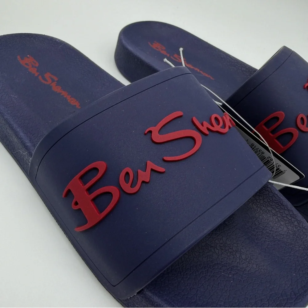 Ben Sherman Waterford Logo Slide Sandals Shower Shoes Mens Casual Blue Red 7 NEW
